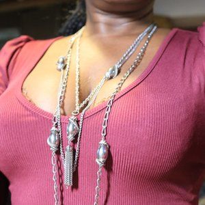 Vintage CELEBRITY  silver triple strand chain  chain necklace with silver beads